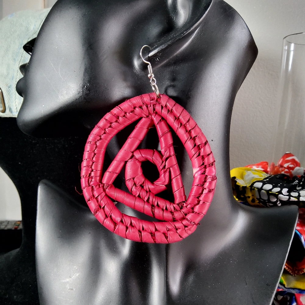 Red Woven Spiral Earrings